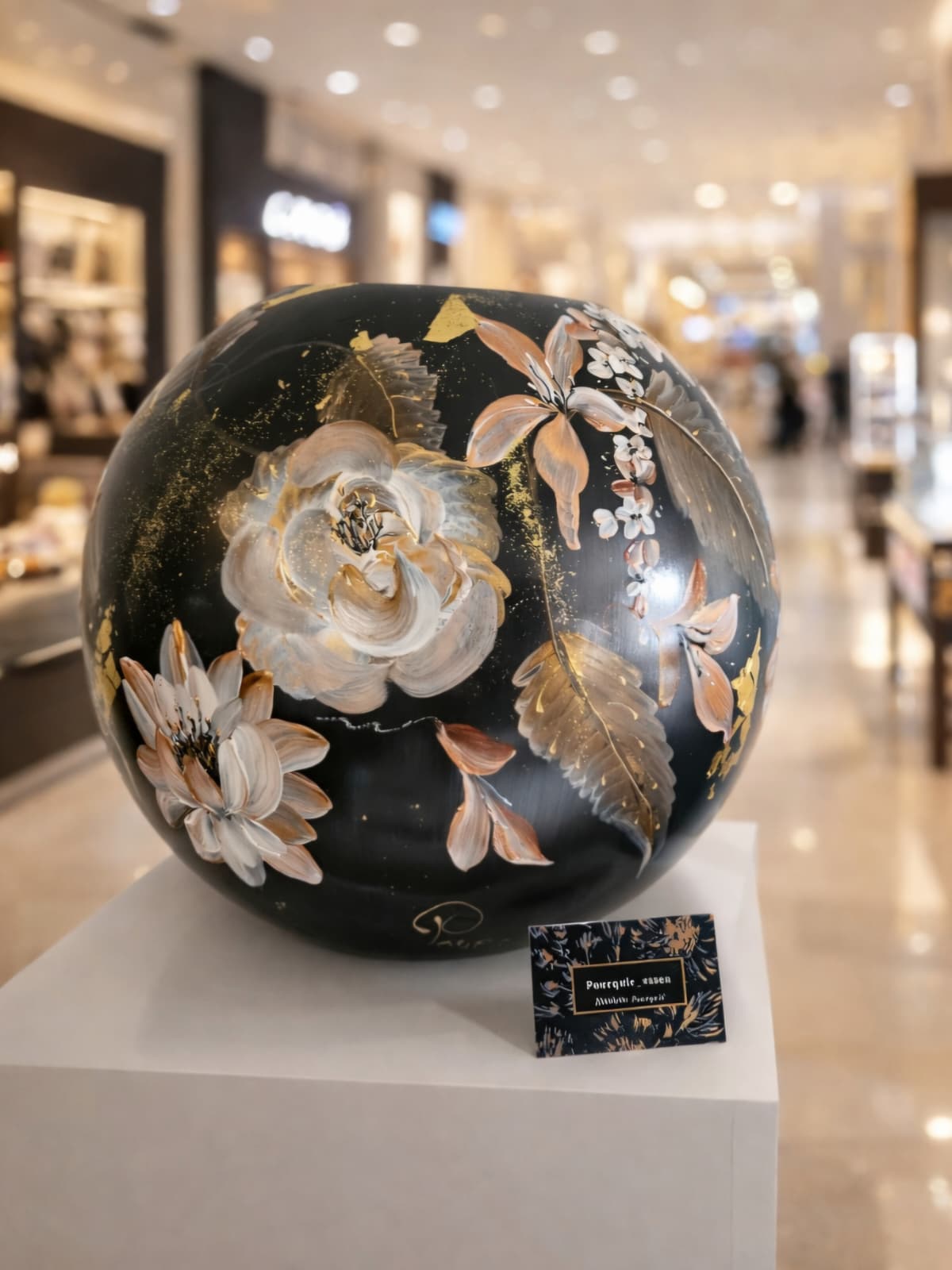 Handbeschilderde vaas in een expositie
